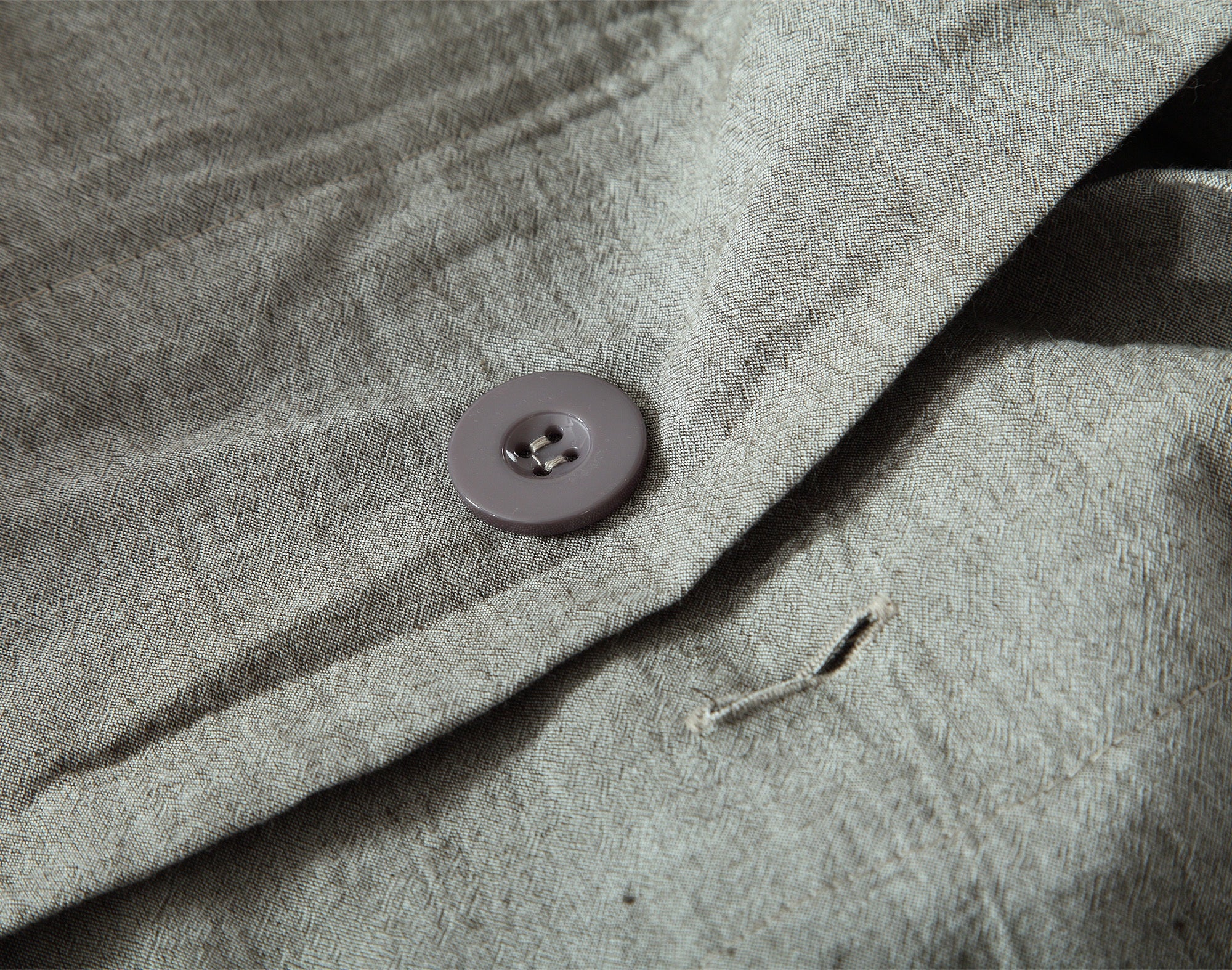 Close-up of a button on a gray fabric surface