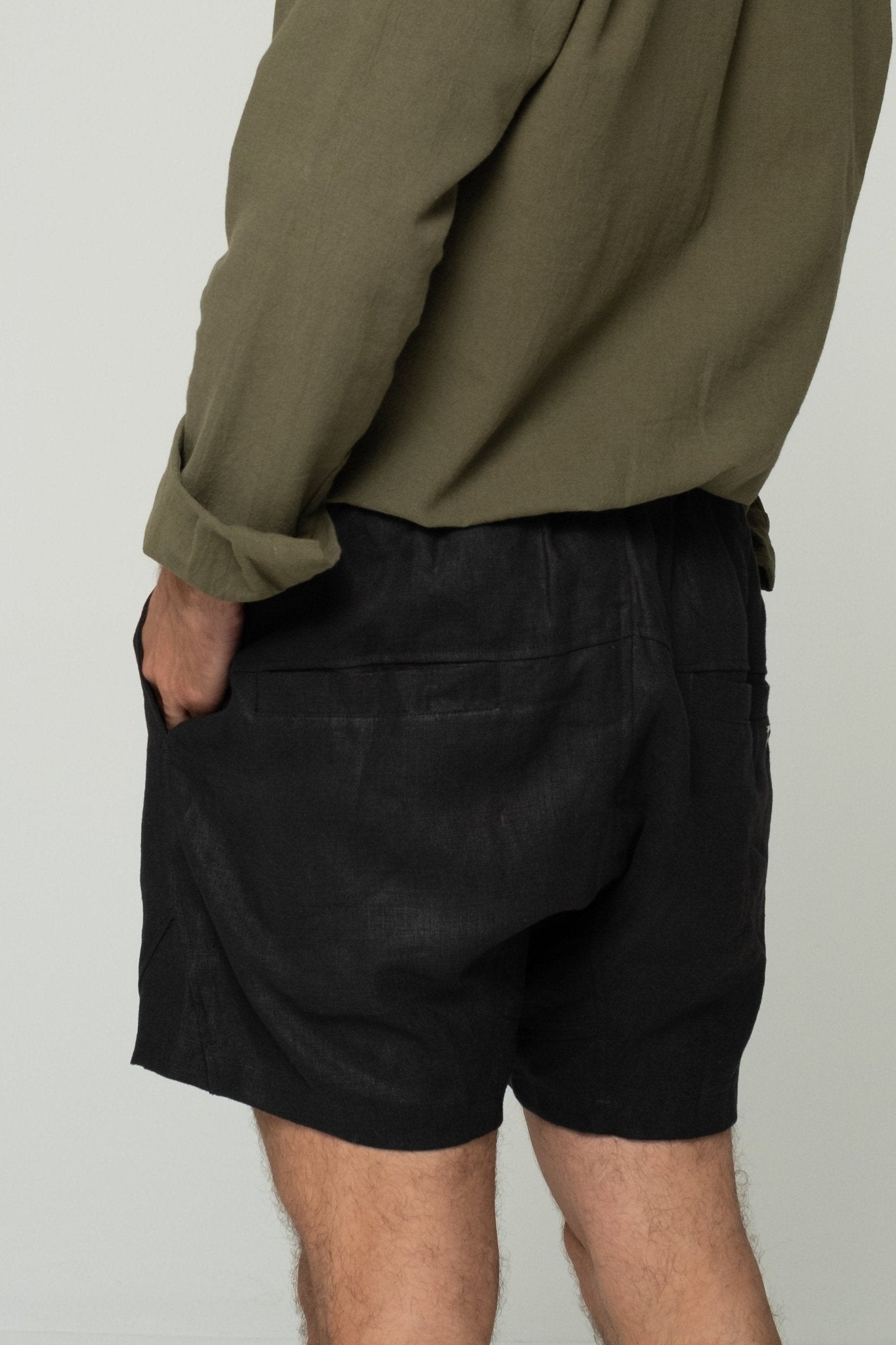 alt="Double Black shorts, black cotton blend with drawstring and side pockets."