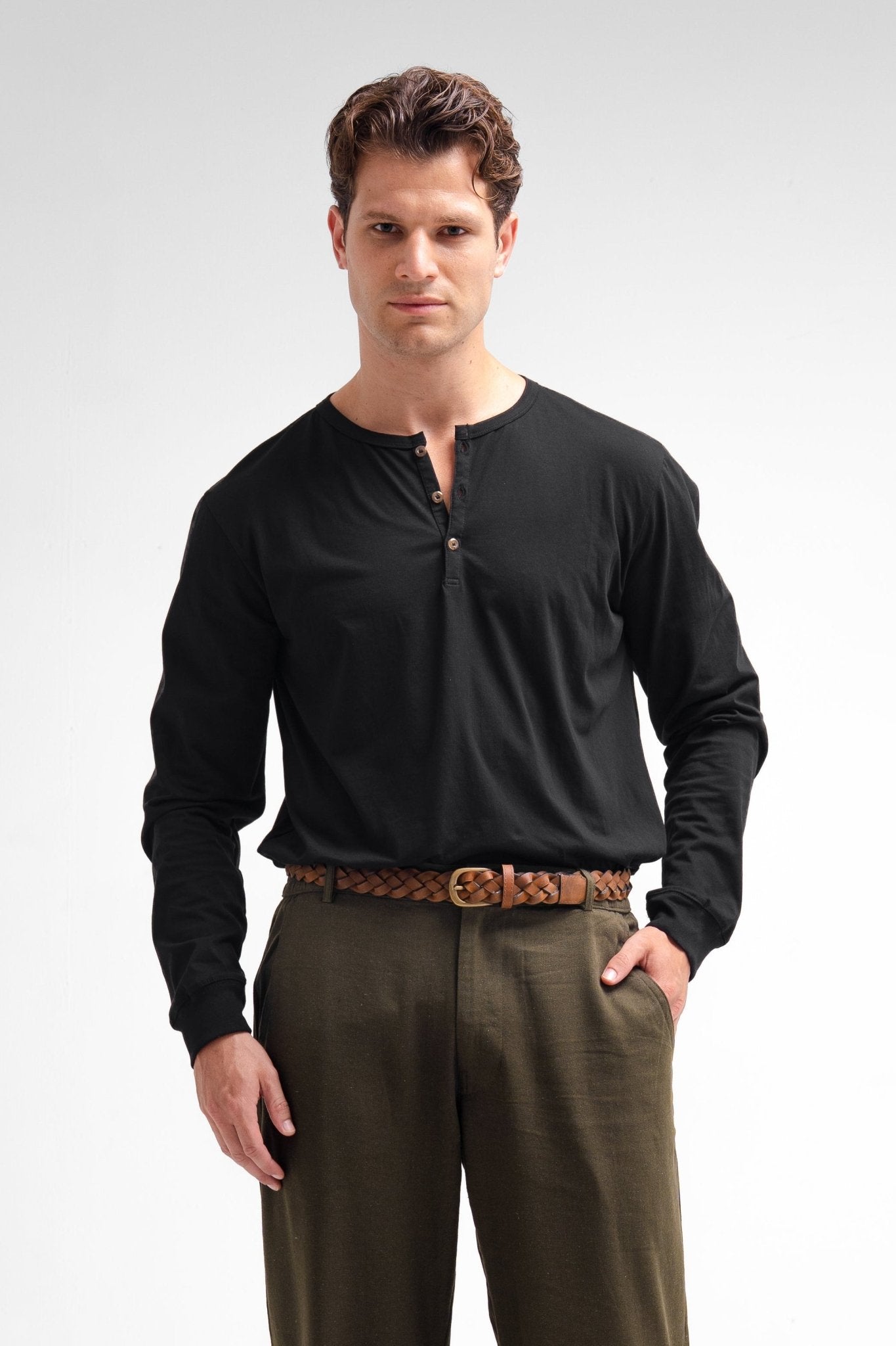 Henley Shirt - Black - Studioasasi
